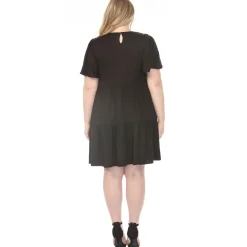 Women'sV-Neck Short Sleeve Dress - Black - Plus