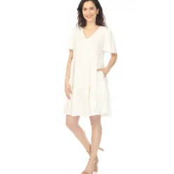 Women's V-Neck Short Sleeve Dress - Off White