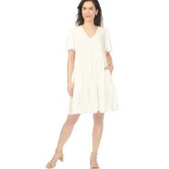 Women's V-Neck Short Sleeve Dress - Off White
