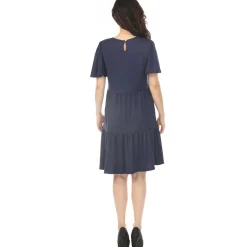 Women's V-Neck Short Sleeve Dress - Navy