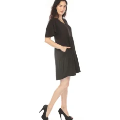 Women's V-Neck Short Sleeve Dress - Black