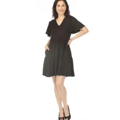 Women's V-Neck Short Sleeve Dress - Black