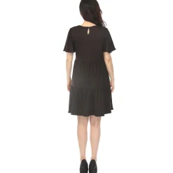 Women's V-Neck Short Sleeve Dress - Black