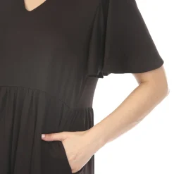 Women's V-Neck Short Sleeve Dress - Black