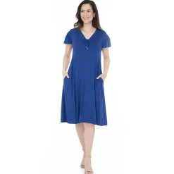 Women's V-Neck Tie Front Flutter Sleeve Shift Dress