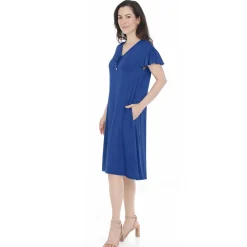 Women's V-Neck Tie Front Flutter Sleeve Shift Dress