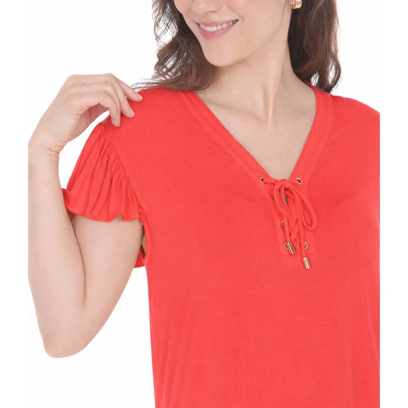 Women's V-Neck Tie Front Flutter Sleeve Shift Dress
