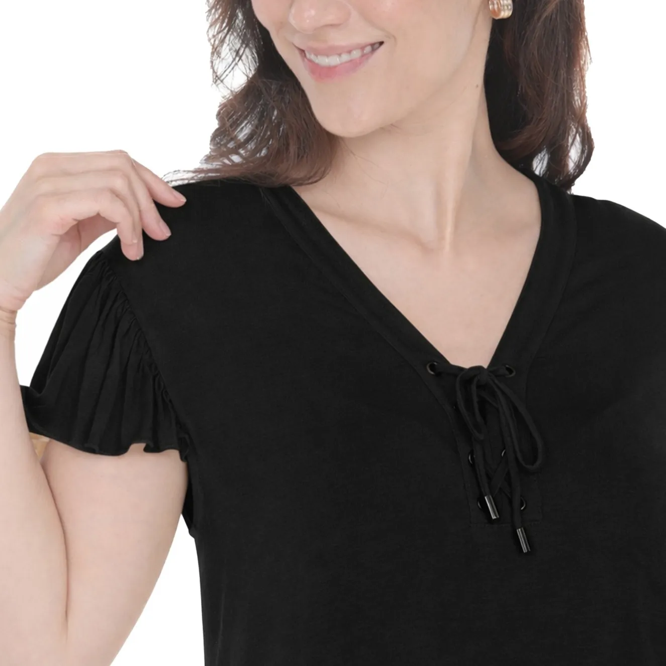 Women's V-Neck Tie Front Flutter Sleeve Shift Dress